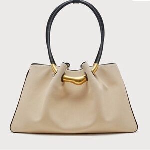 Cult Gaia Cream Shoulder Bag with Gold and Black Accents